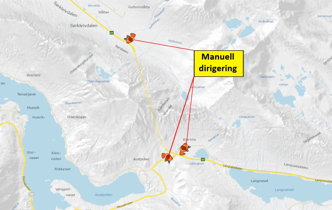 Manuell dirigering og ledebil ved Sigerfjordtunnelen fom onsdag 26. august